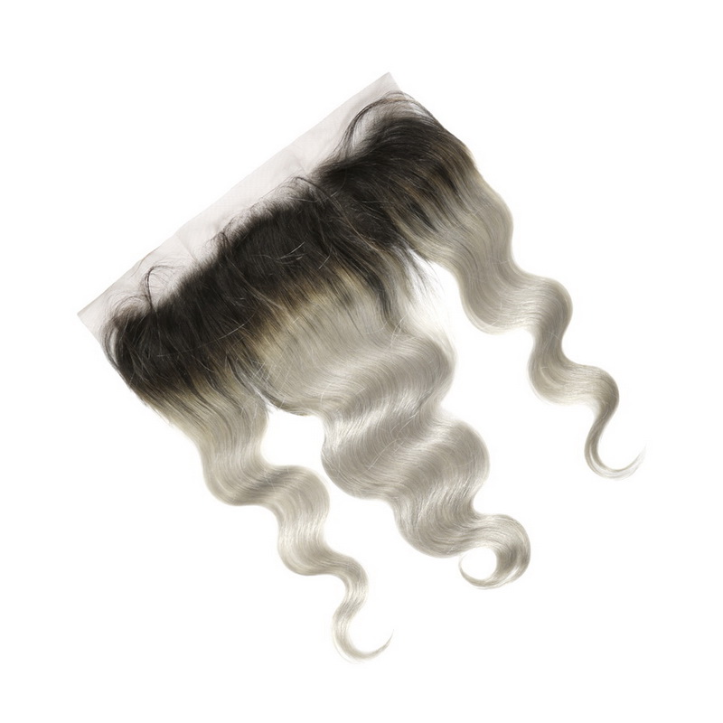 13X4 Black Root /Grey Color  Virgin Hair Body Wave Lace Frontal - 图片 3